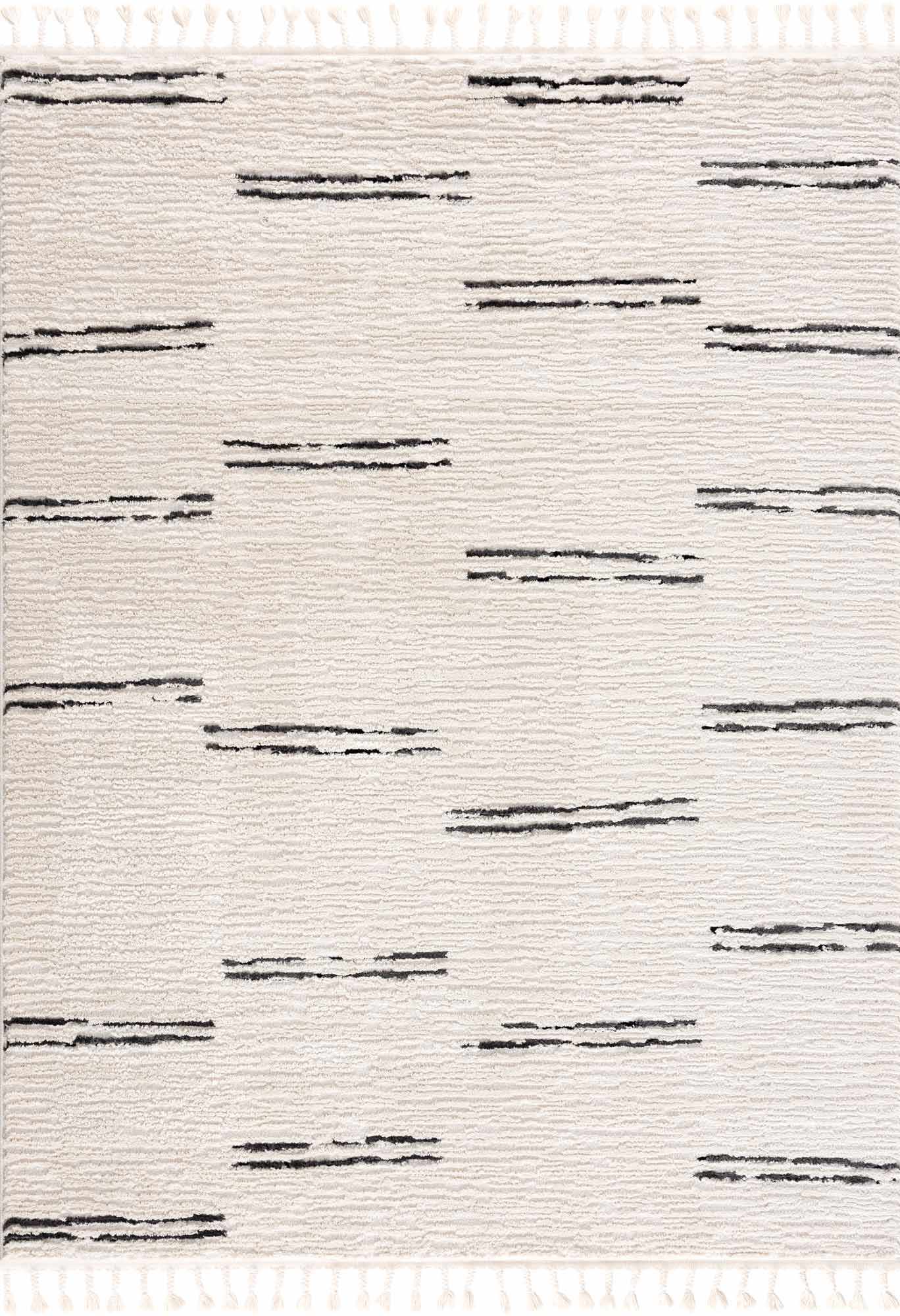 Riad Black Striped White Rug with Tassels - thewrightstore