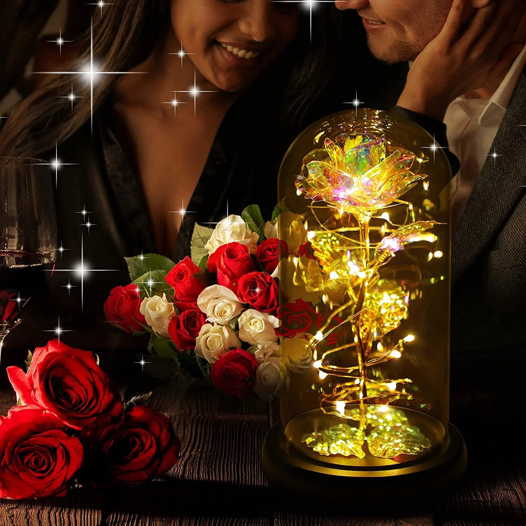 Roses Gifts for Women, Mom Birthday Gifts, Colorful Artificial Flower Rose Light Gift in a Glass Dome, Gifts for Daughter Women Mom Rose Gifts for Mothers Day, Valentines Day, Anniversary - thewrightstore