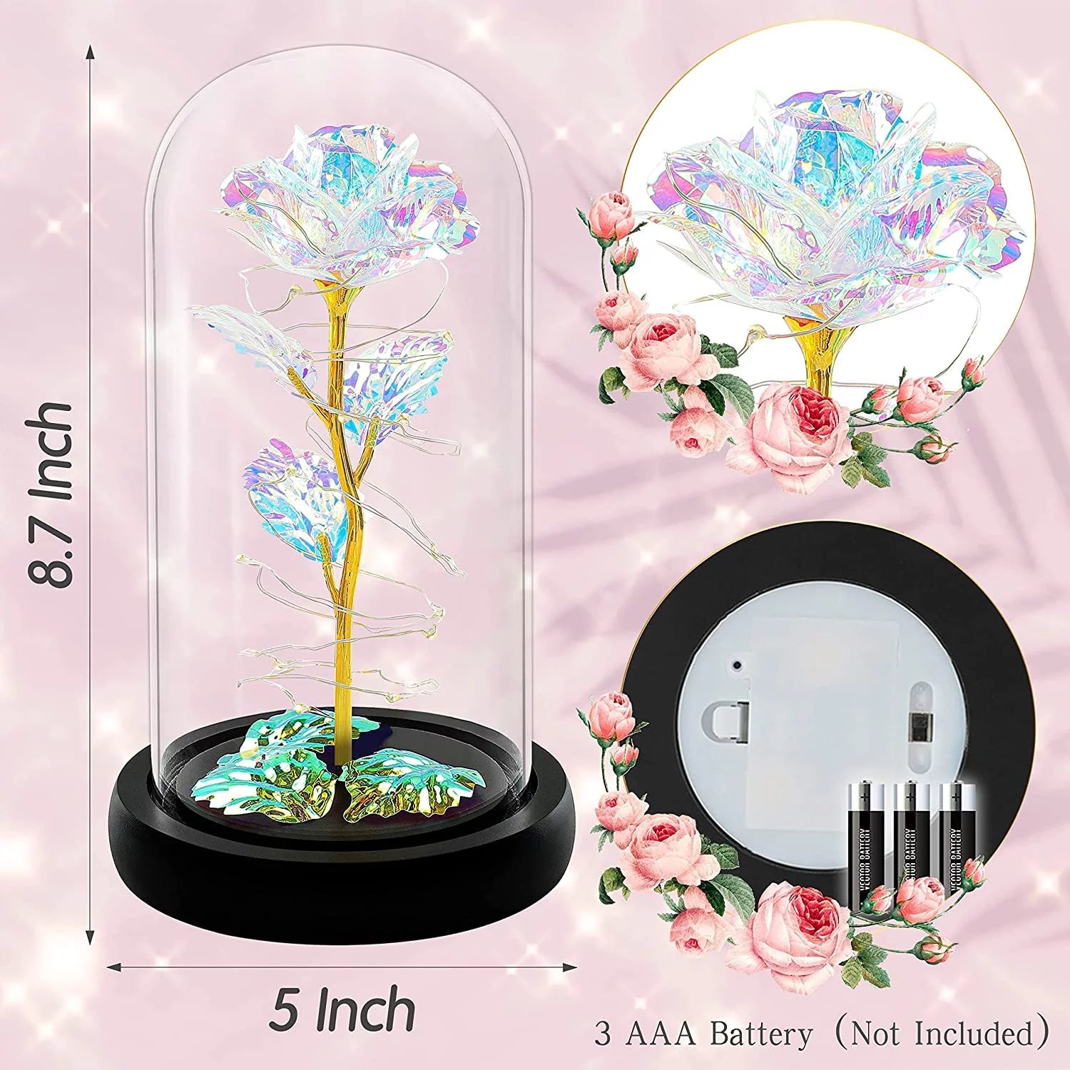 Roses Gifts for Women, Mom Birthday Gifts, Colorful Artificial Flower Rose Light Gift in a Glass Dome, Gifts for Daughter Women Mom Rose Gifts for Mothers Day, Valentines Day, Anniversary - thewrightstore