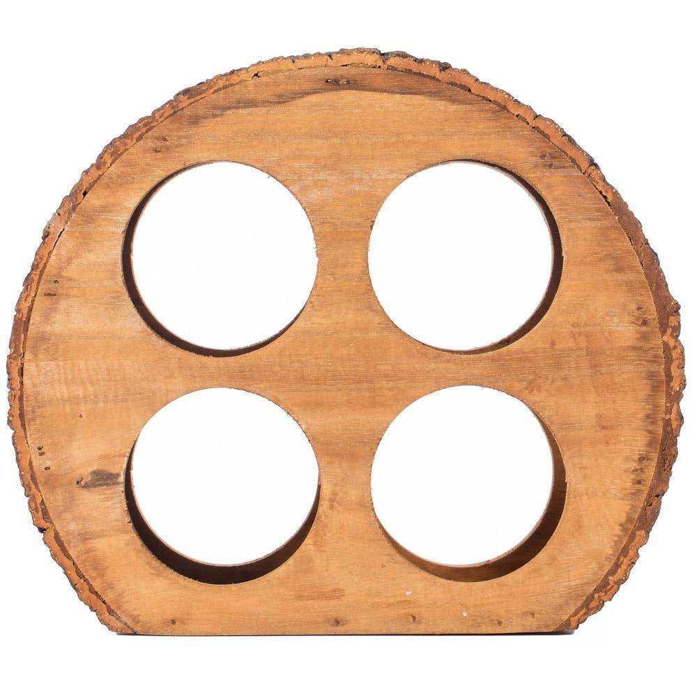 Round Wood Log Style with Bark 4 - Bottle Countertop Wine Rack Holder - thewrightstore