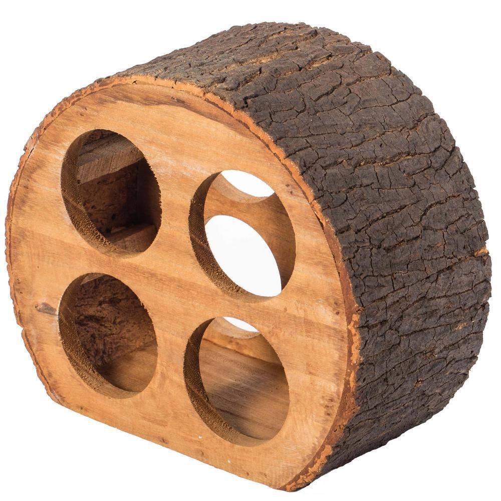Round Wood Log Style with Bark 4 - Bottle Countertop Wine Rack Holder - thewrightstore