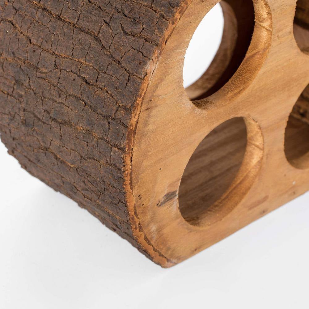 Round Wood Log Style with Bark 4 - Bottle Countertop Wine Rack Holder - thewrightstore
