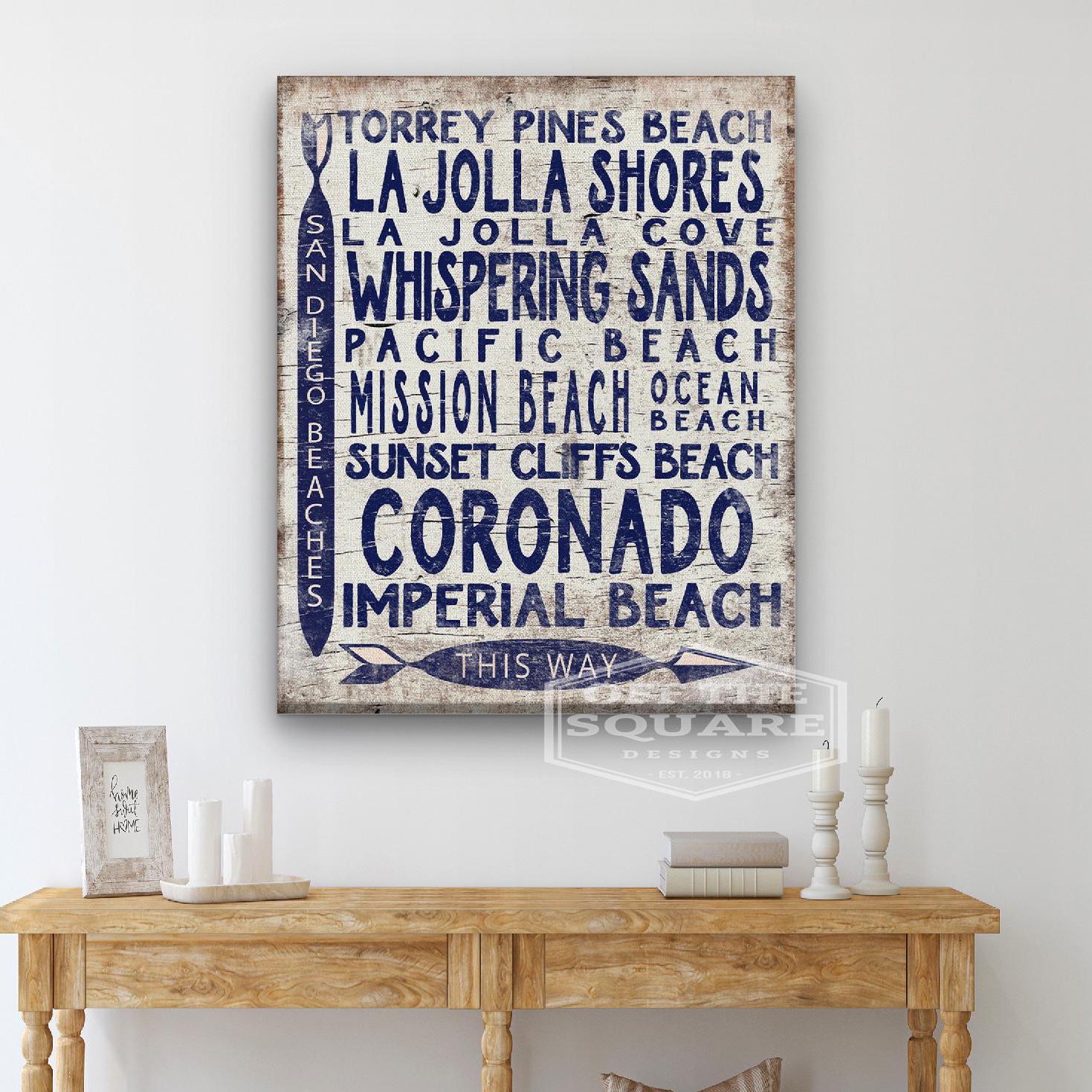 San Diego Beaches Sign - Vintage Wood Look Arrow - thewrightstore