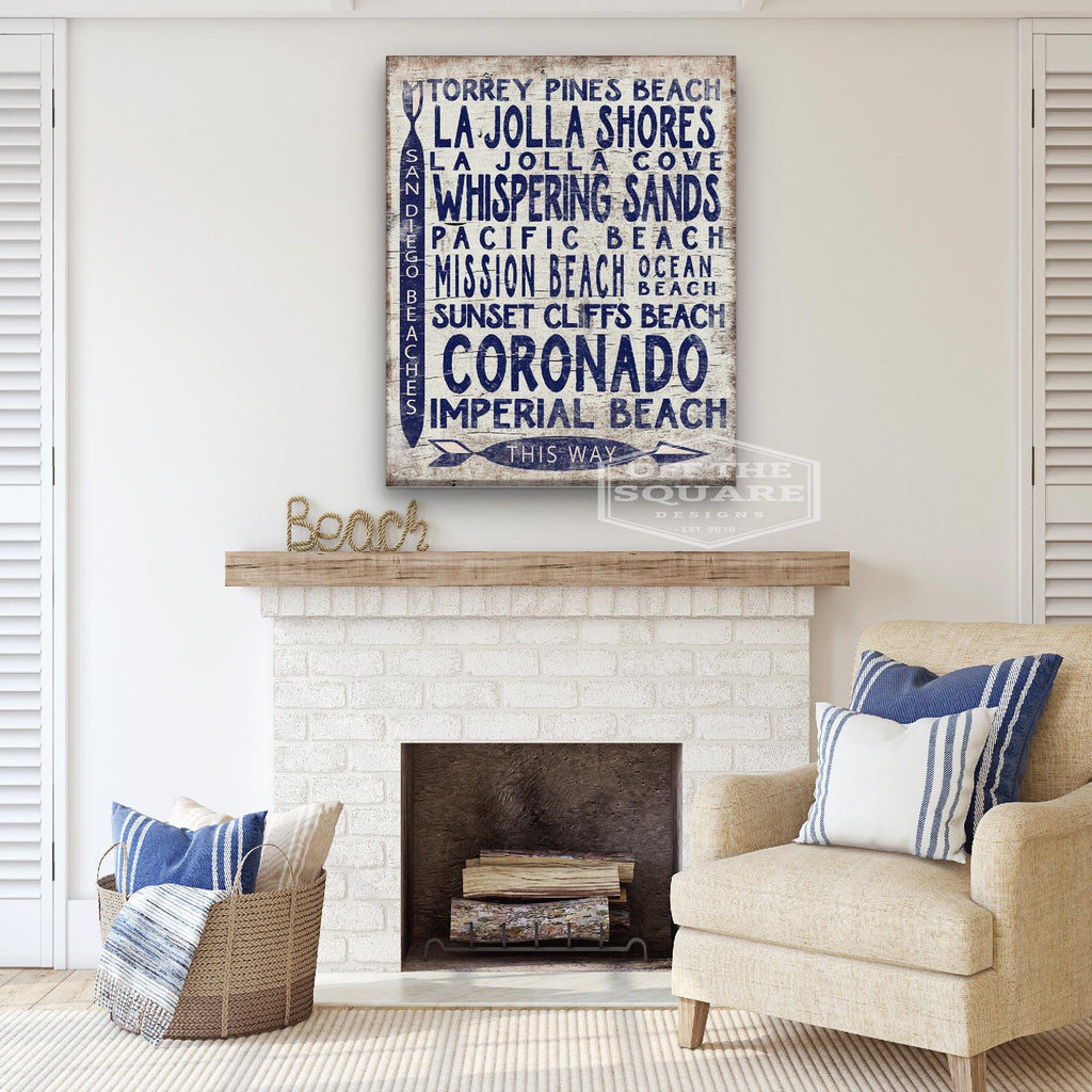 San Diego Beaches Sign - Vintage Wood Look Arrow - thewrightstore