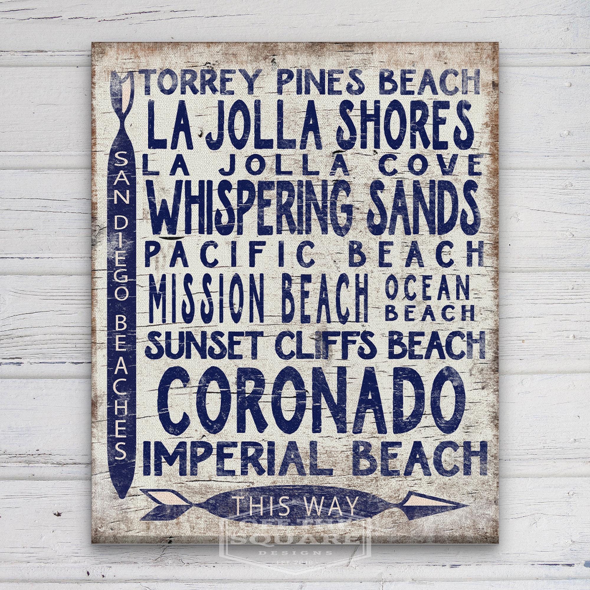 San Diego Beaches Sign - Vintage Wood Look Arrow - thewrightstore