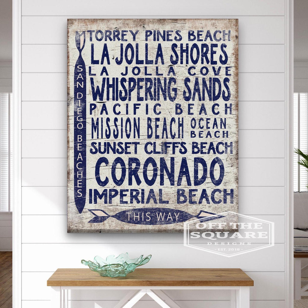 San Diego Beaches Sign - Vintage Wood Look Arrow - thewrightstore