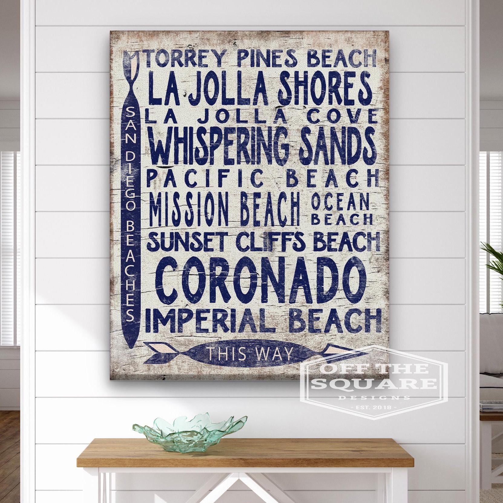 San Diego Beaches Sign - Vintage Wood Look Arrow - thewrightstore