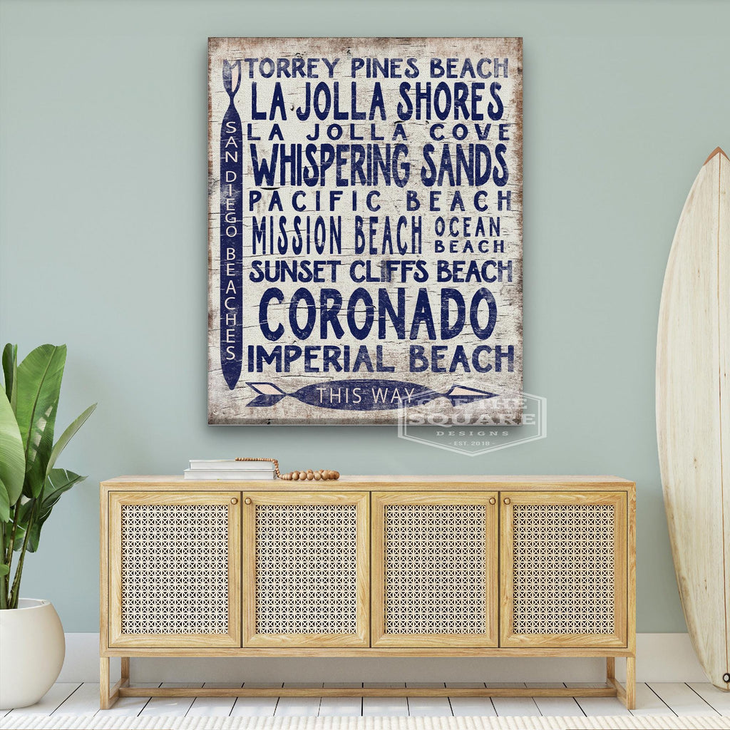 San Diego Beaches Sign - Vintage Wood Look Arrow - thewrightstore