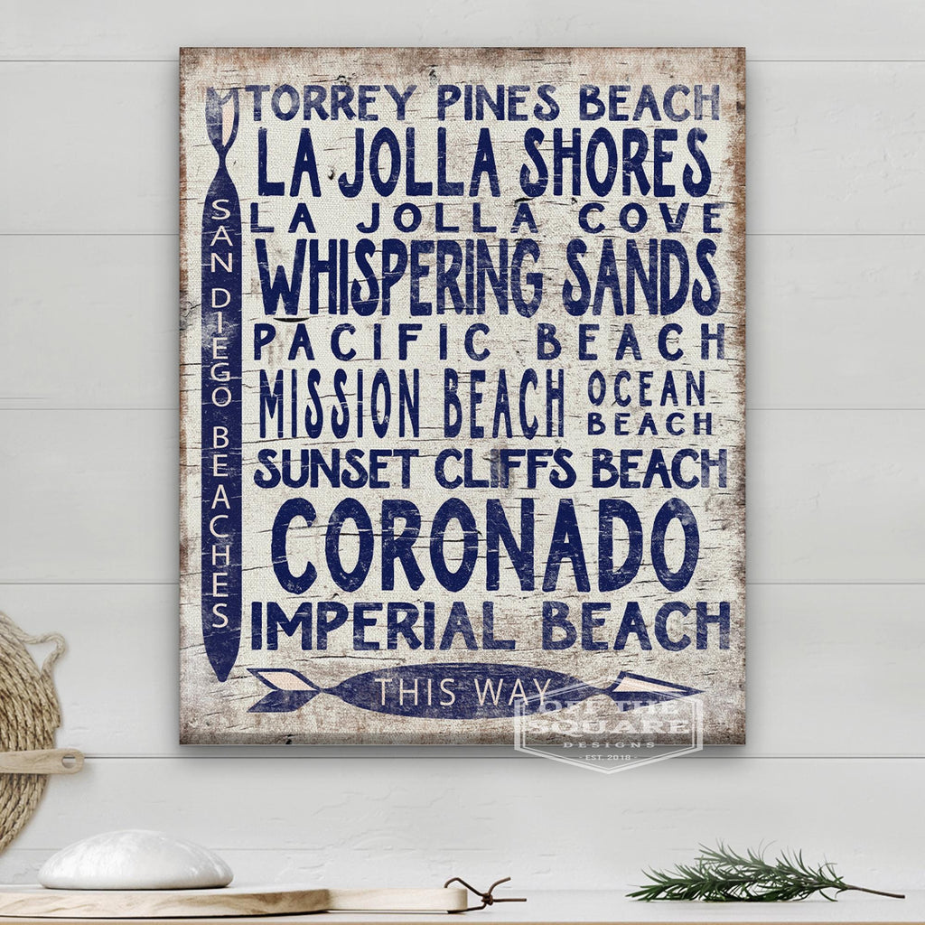 San Diego Beaches Sign - Vintage Wood Look Arrow - thewrightstore