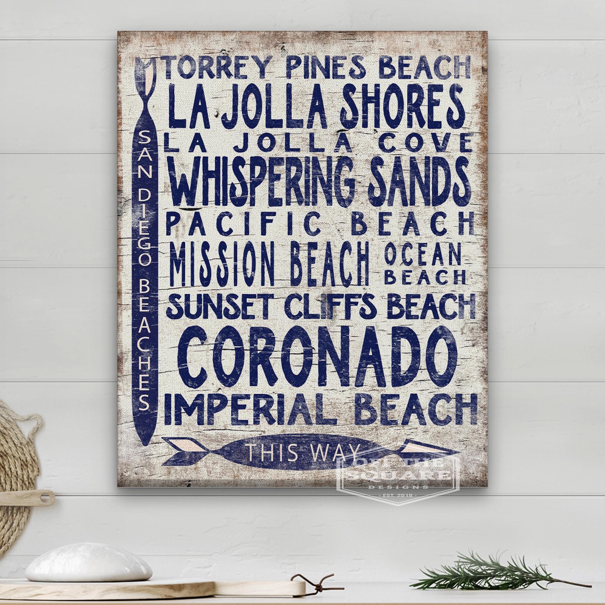 San Diego Beaches Sign - Vintage Wood Look Arrow - thewrightstore