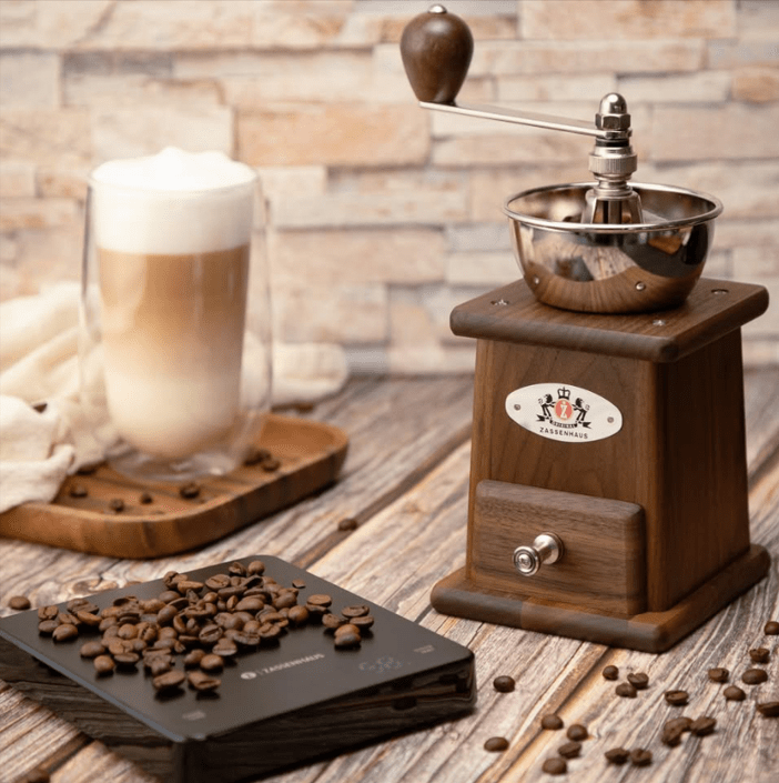 "Santos" Coffee Mill, Walnut, 4.5" x 4.2" x 9.25" - thewrightstore