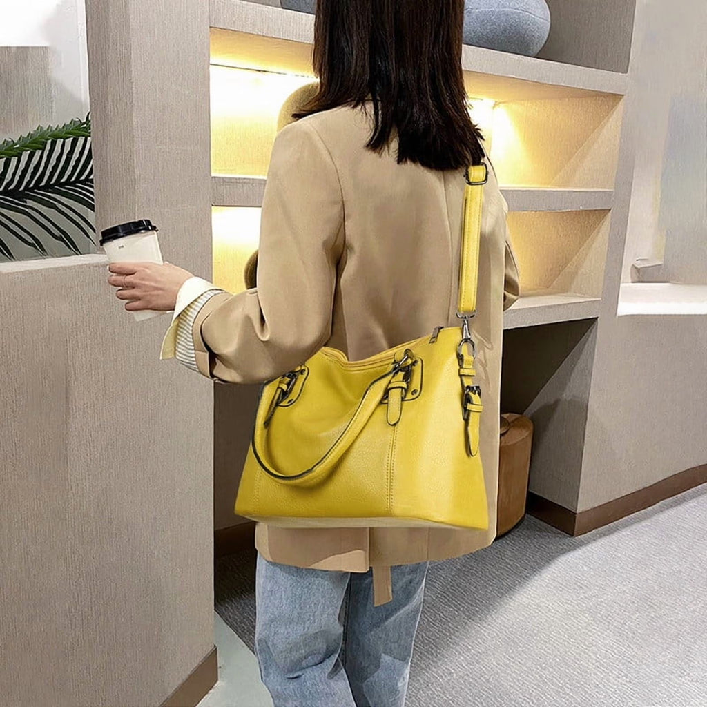 Satchel Handbag for Women with Shoulder Strap Medium Top Handle Purse Crossbody Bag Soft Leather Work Tote - thewrightstore