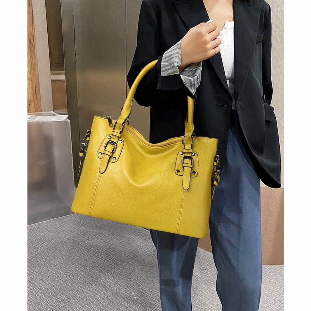 Satchel Handbag for Women with Shoulder Strap Medium Top Handle Purse Crossbody Bag Soft Leather Work Tote - thewrightstore