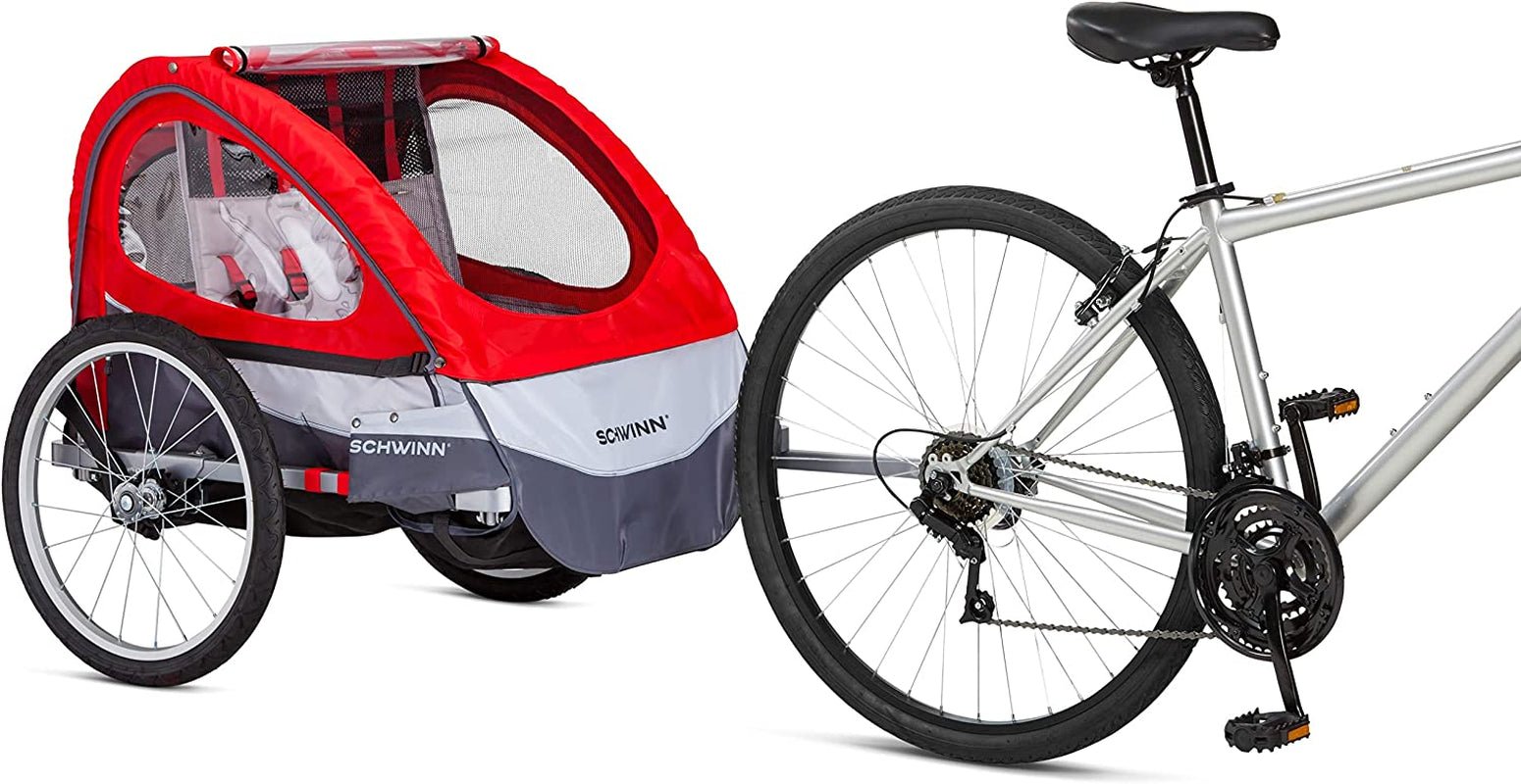 Schwinn Trailblazer Double Child Bike Trailer for Two Children, Maximum Capacity 80 lbs, Canopy, 20-Inch Air-Filled Tires, Red - thewrightstore