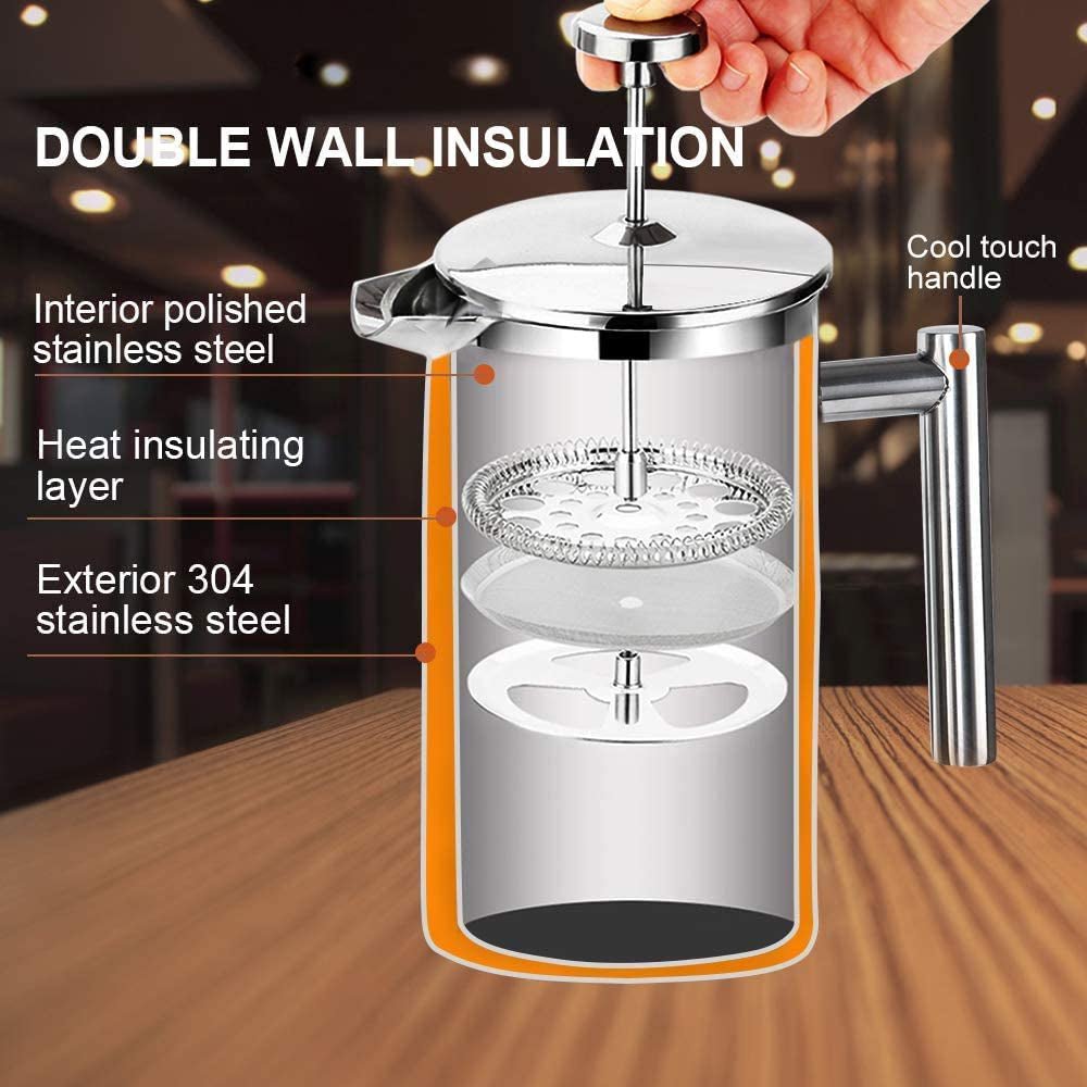 Secura 50oz (1.5L) French Press Coffee Maker - Insulated 304 Stainless Steel with 2 Extra Screens, Silver - thewrightstore