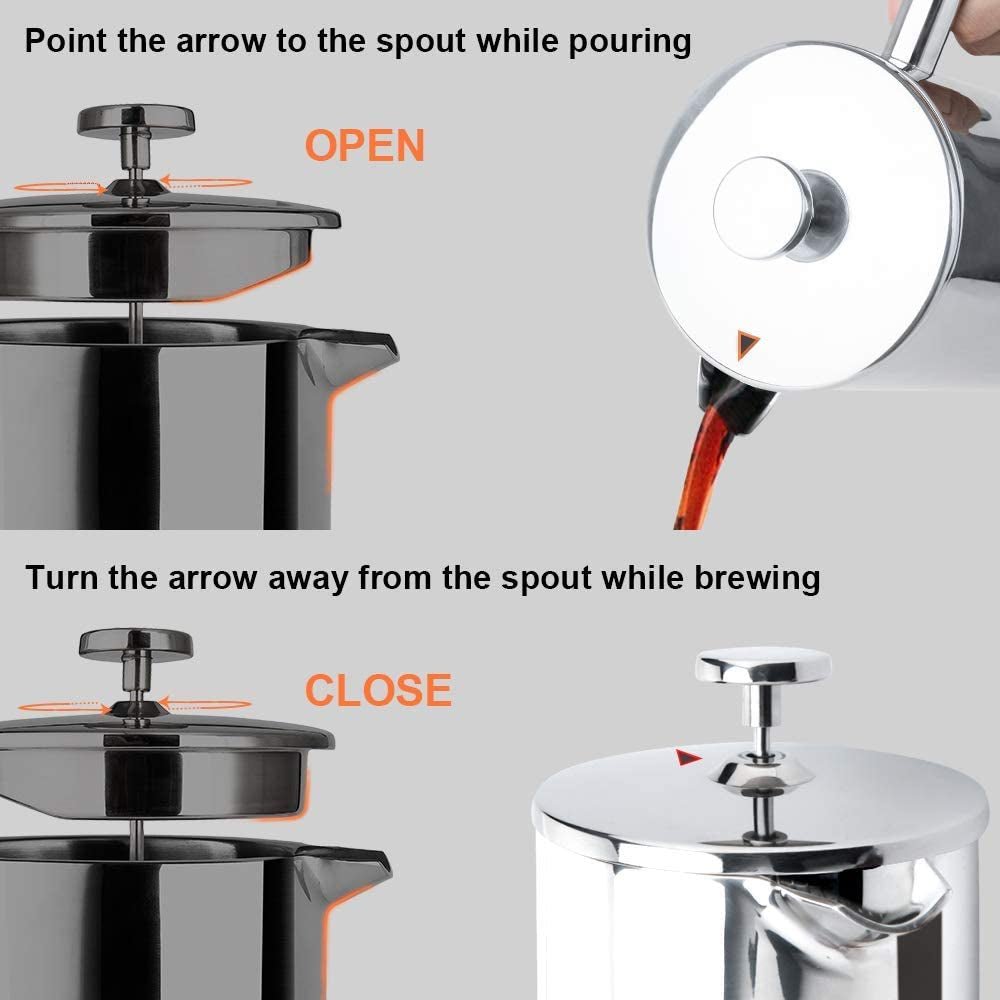 Secura 50oz (1.5L) French Press Coffee Maker - Insulated 304 Stainless Steel with 2 Extra Screens, Silver - thewrightstore