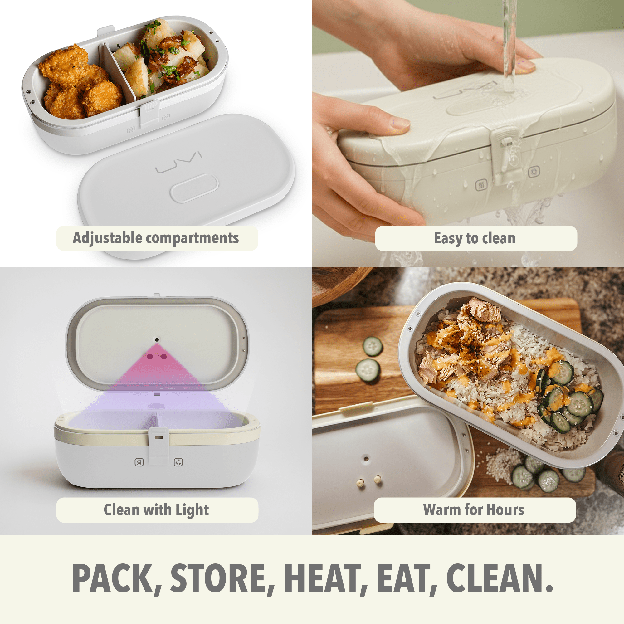 Self - Heating Lunch Box With USB - C Cord and UV LIGHT SANITIZER - thewrightstore