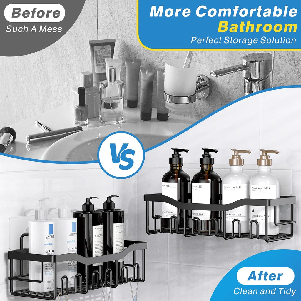 Shower Caddy, Shower Shelves 5 Pack, Adhesive Shower Organizer for Bathroom & Kitchen, No Drilling, Large Capacity, Rustproof SUS304 Stainless Steel Bathroom Organizer, Bathroom Accessories, Black - thewrightstore