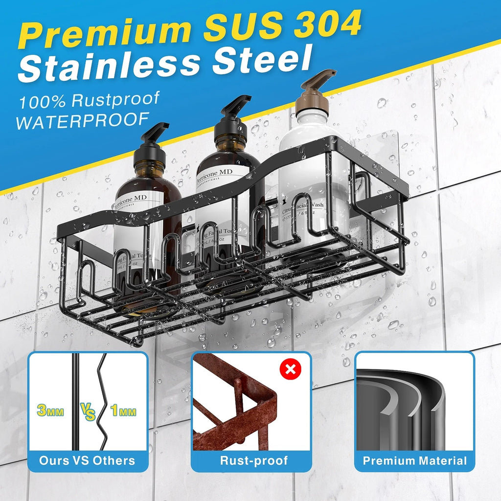 Shower Caddy, Shower Shelves 5 Pack, Adhesive Shower Organizer for Bathroom & Kitchen, No Drilling, Large Capacity, Rustproof SUS304 Stainless Steel Bathroom Organizer, Bathroom Accessories, Black - thewrightstore