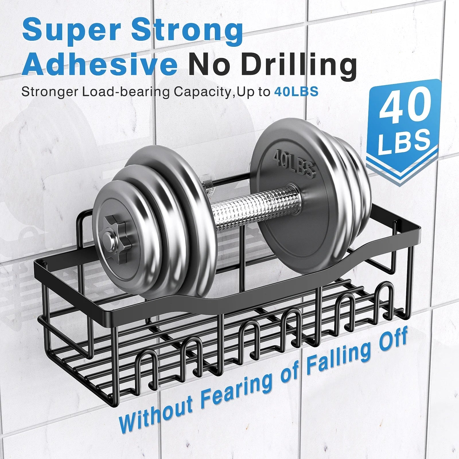 Shower Caddy, Shower Shelves 5 Pack, Adhesive Shower Organizer for Bathroom & Kitchen, No Drilling, Large Capacity, Rustproof SUS304 Stainless Steel Bathroom Organizer, Bathroom Accessories, Black - thewrightstore