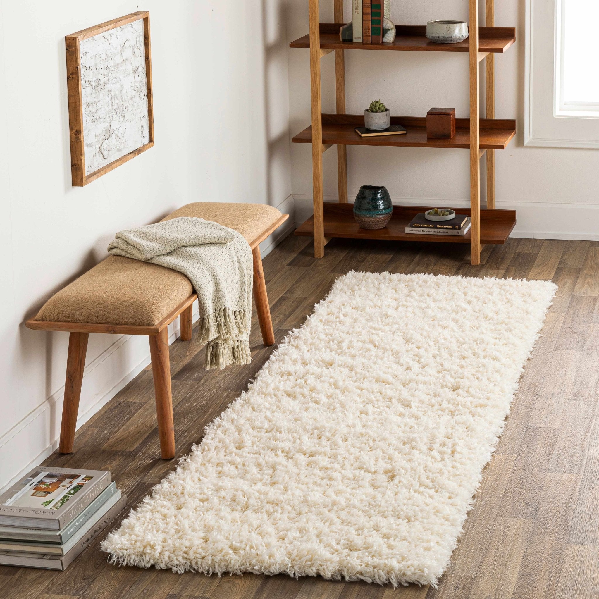Siari Solid Cream Plush Rug - thewrightstore