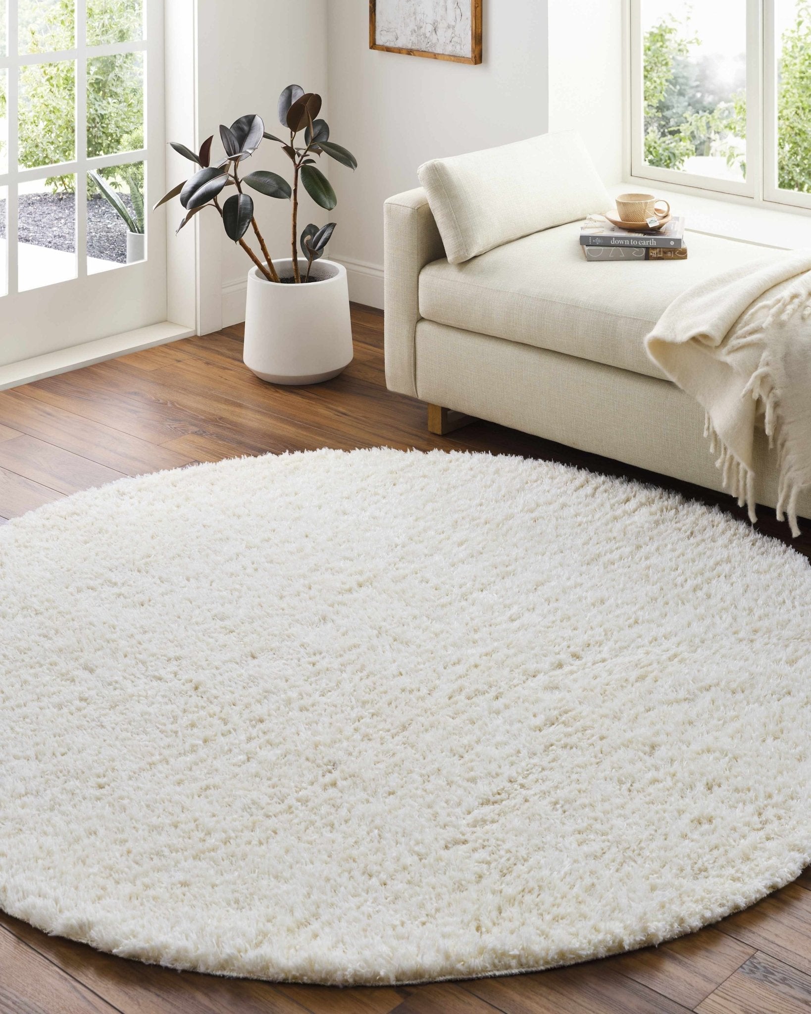 Siari Solid Cream Plush Rug - thewrightstore