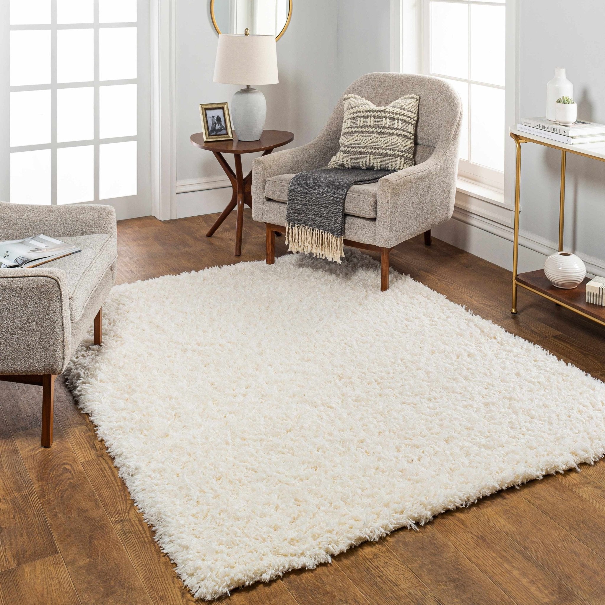 Siari Solid Cream Plush Rug - thewrightstore