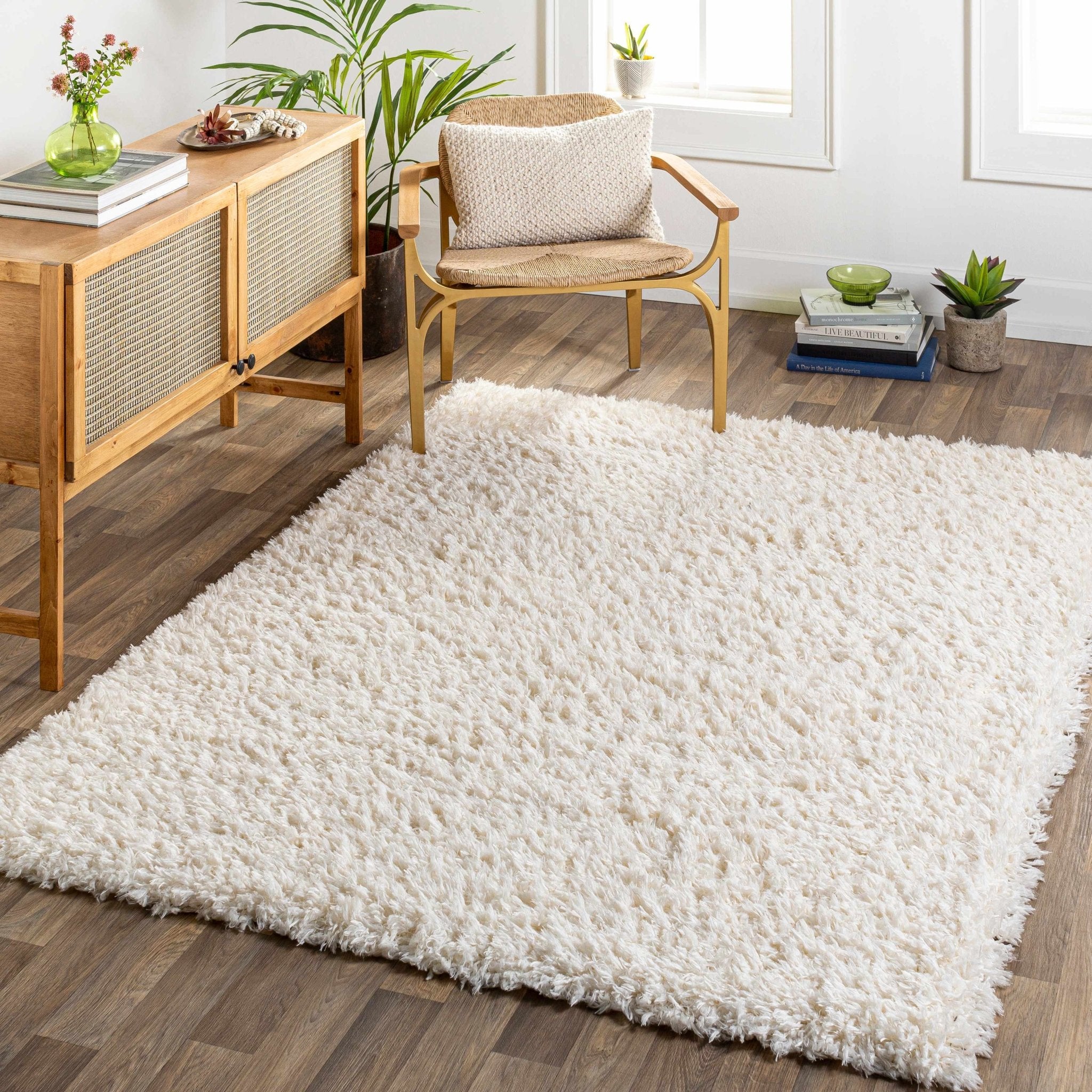Siari Solid Cream Plush Rug - thewrightstore