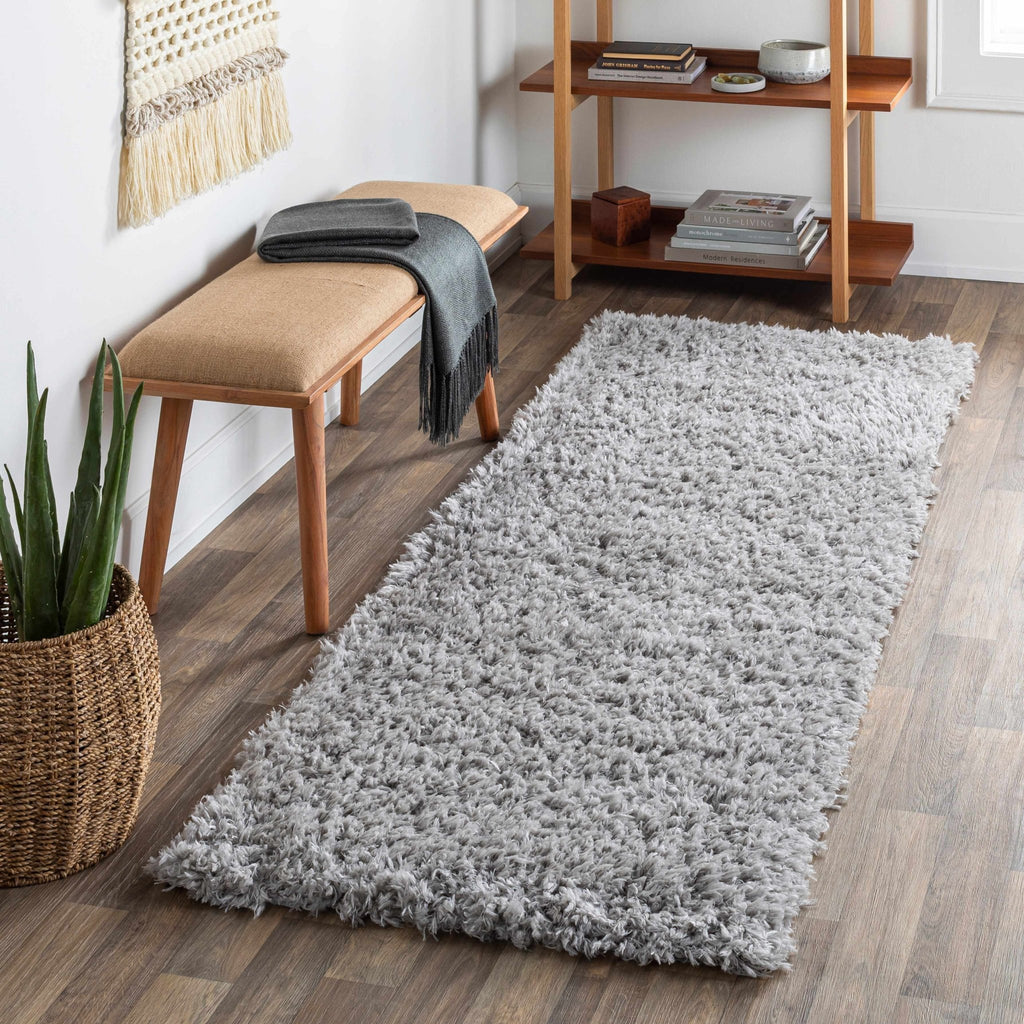 Siari Solid Medium Gray Shag Rug - thewrightstore