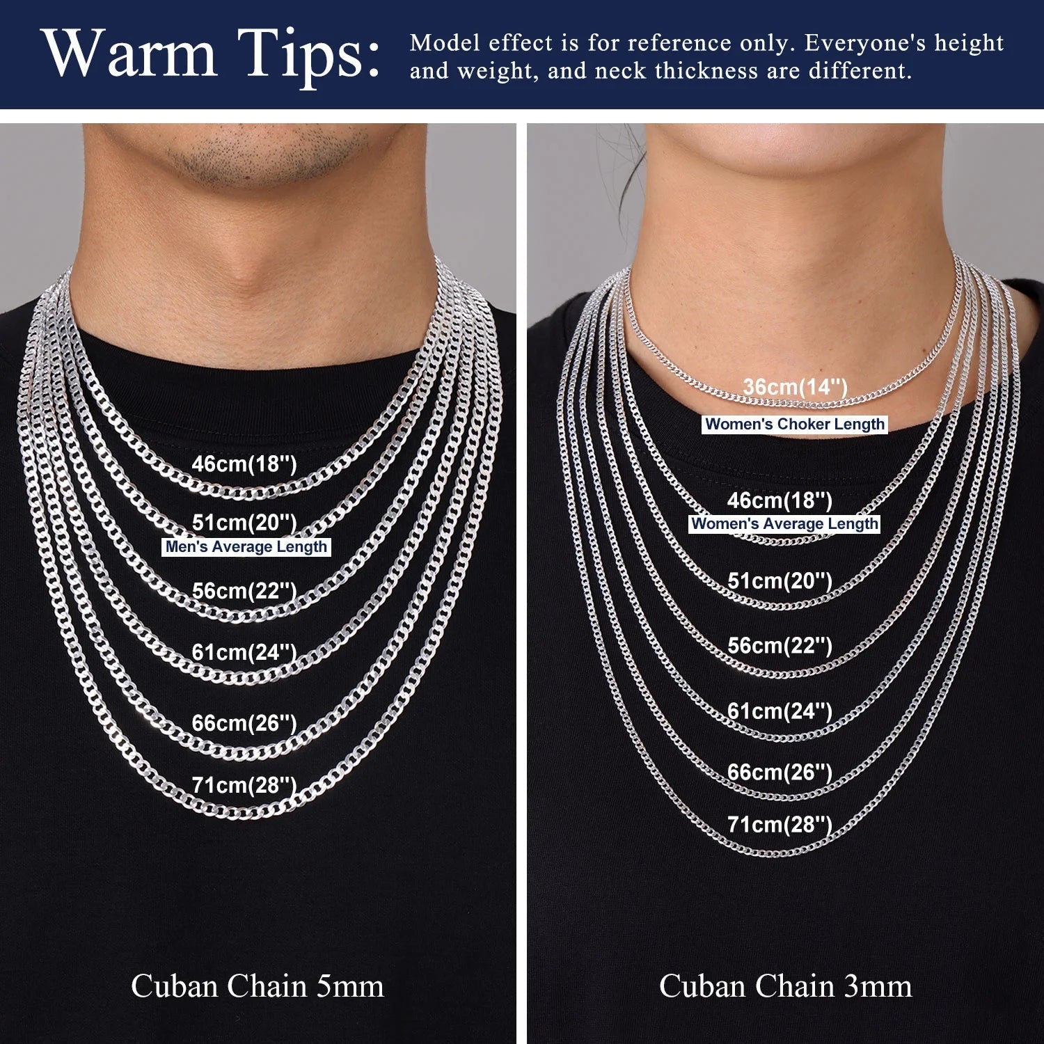 Solid 925 Sterling Silver Chain Necklace, 3Mm Flat Curb Cuban Link Chain for Men Women - thewrightstore