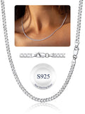 Solid 925 Sterling Silver Chain Necklace, 3Mm Flat Curb Cuban Link Chain for Men Women - thewrightstore