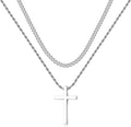 Stainless Steel Cross Necklaces for Men Layered Cuban Link Chain Rope Chain Mens Cross Necklaces Black Silver Gold Cross Pendant Necklace for Men Women 16 - 26 Inches - thewrightstore