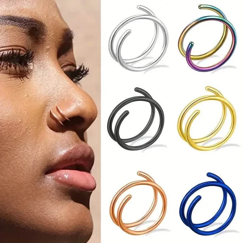 Stainless Steel Double Helix Nose Ring – 14K Gold Plated Hot Style Piercing Jewelry for Women - thewrightstore