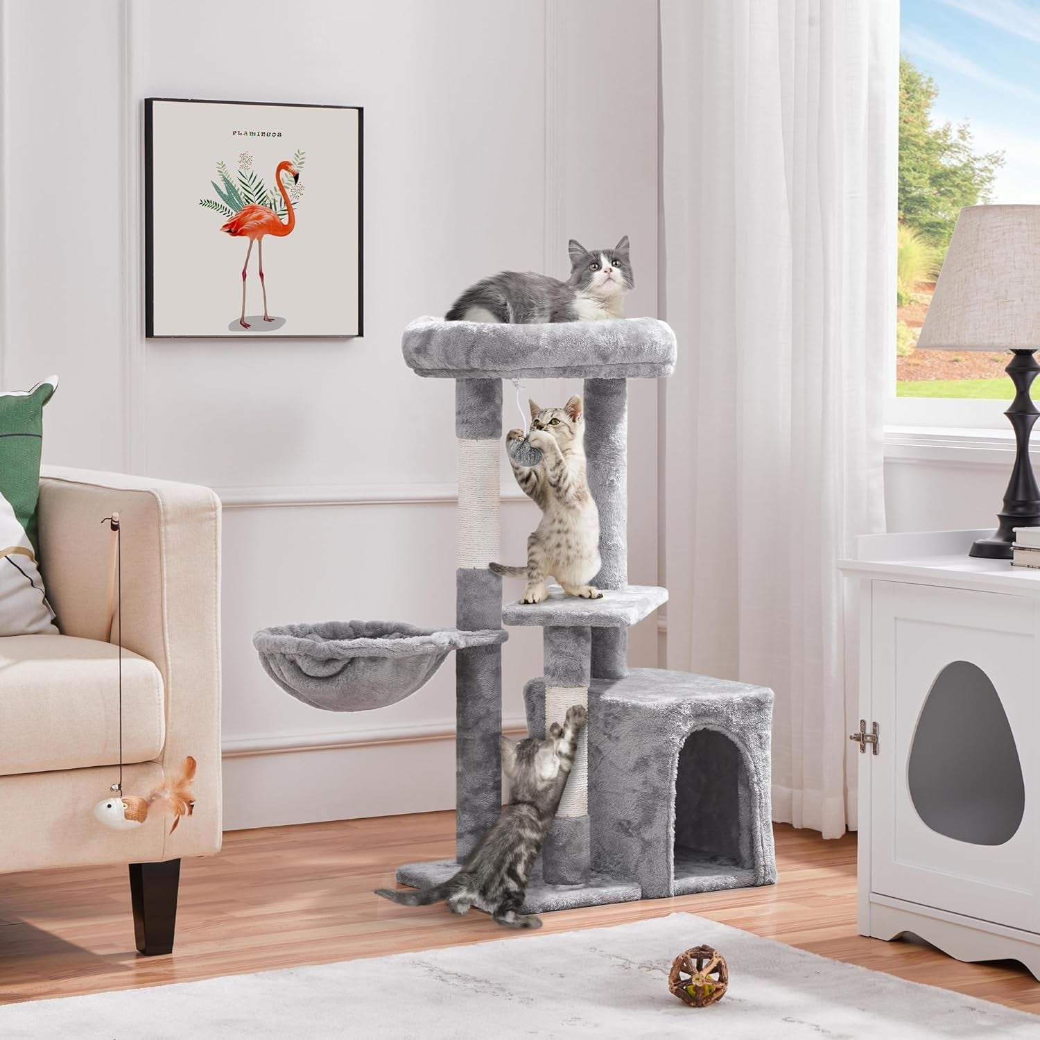 Topeakmart 34-Inch Cat Tree with Plush Cover, Condo, Platform, and Basket for Indoor Kittens and Cats - thewrightstore