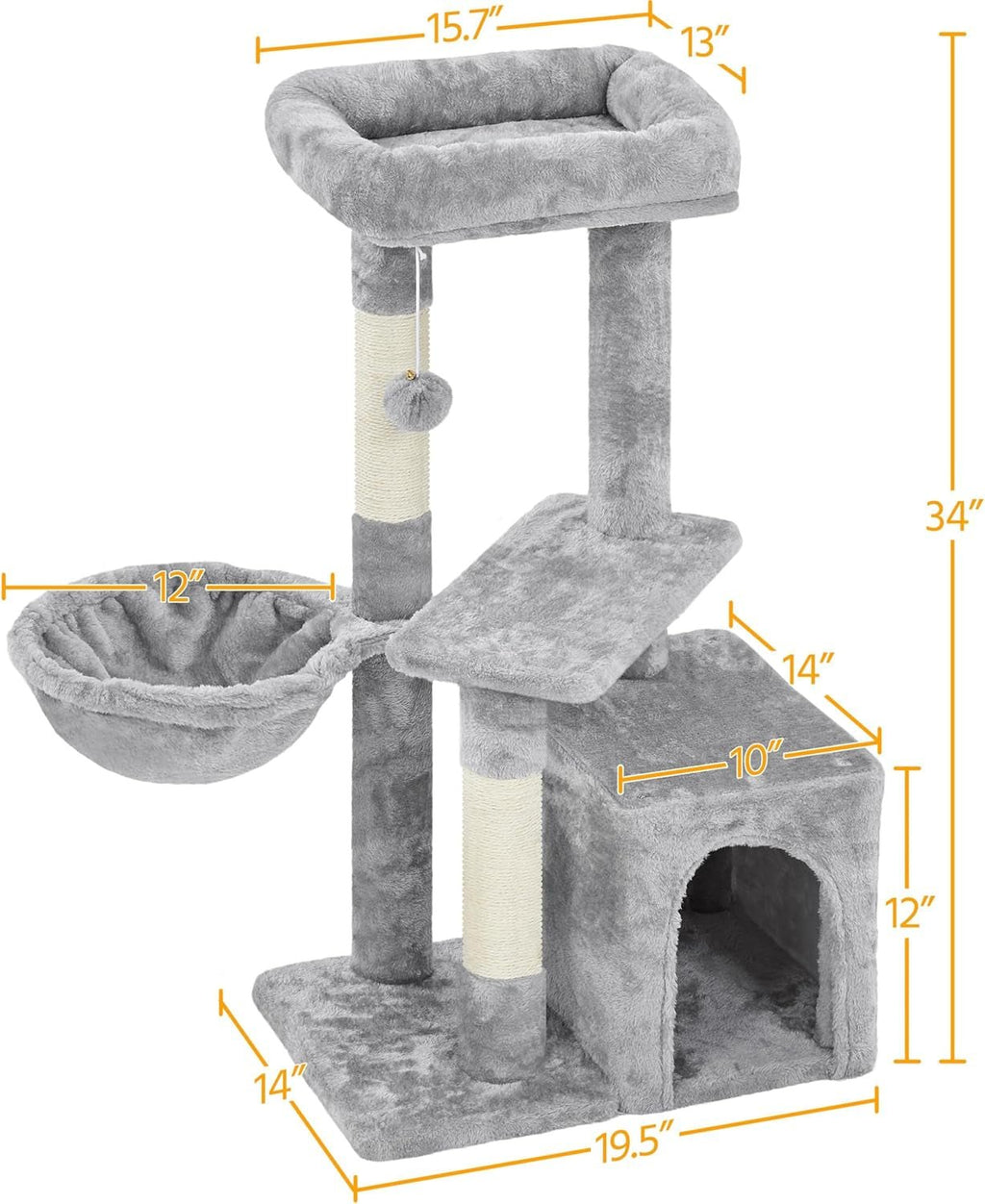 Topeakmart 34-Inch Cat Tree with Plush Cover, Condo, Platform, and Basket for Indoor Kittens and Cats - thewrightstore