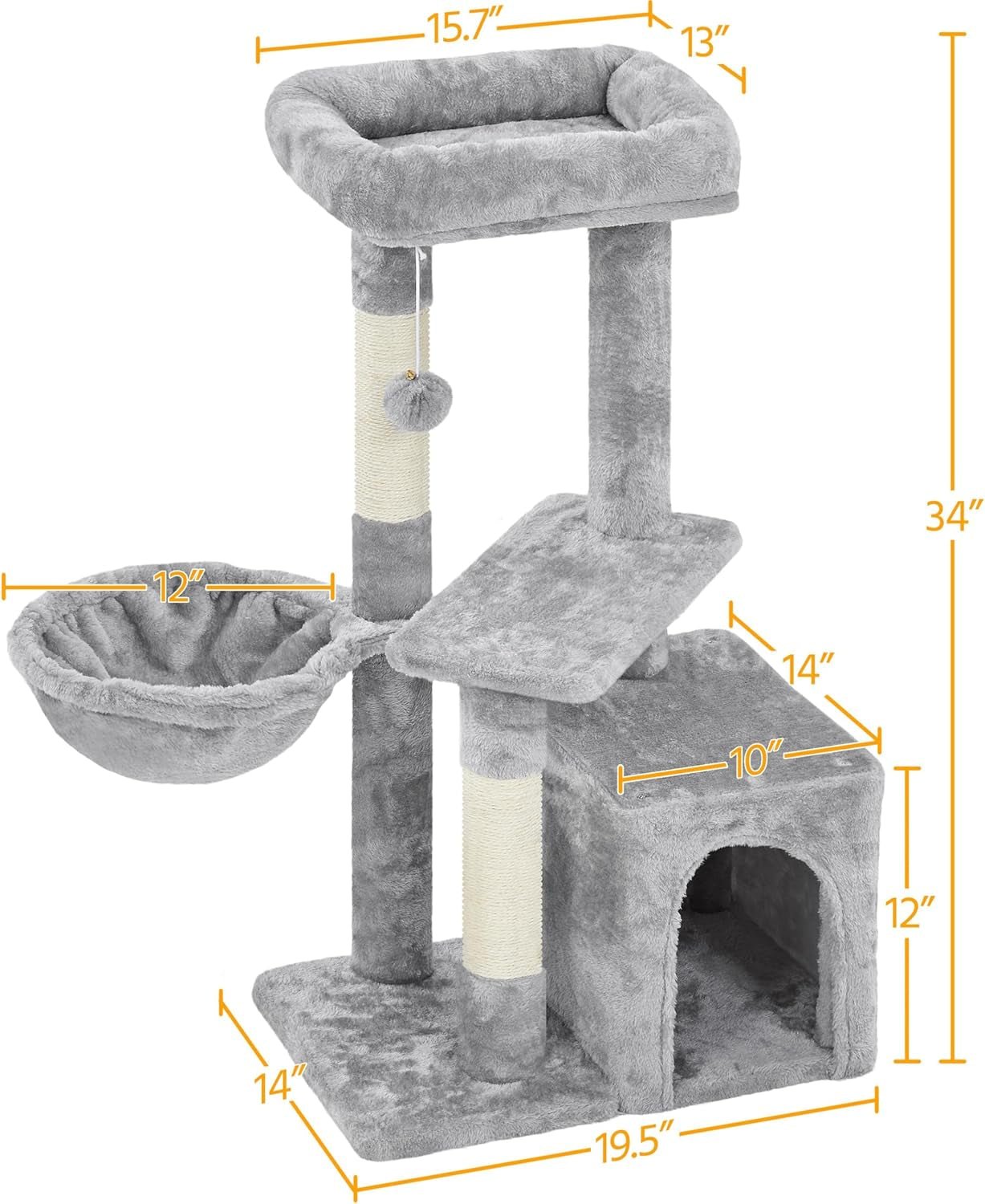 Topeakmart 34-Inch Cat Tree with Plush Cover, Condo, Platform, and Basket for Indoor Kittens and Cats - thewrightstore