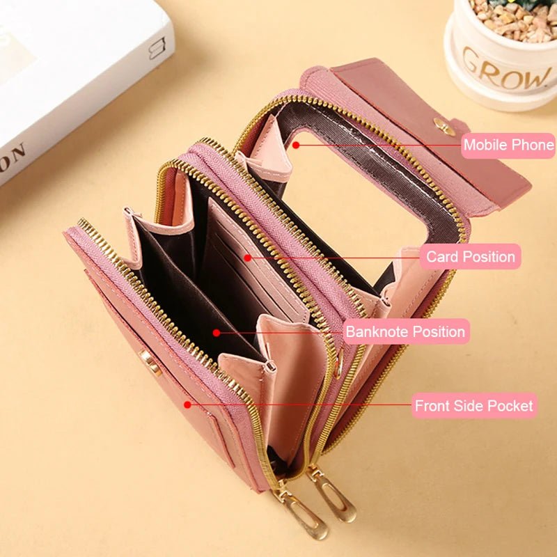 Touch Screen Cell Phone Women Bags Soft Leather Wallets Hand Purses Crossbody Bags for Women Small Handbag Cheap Women'S Bags - thewrightstore
