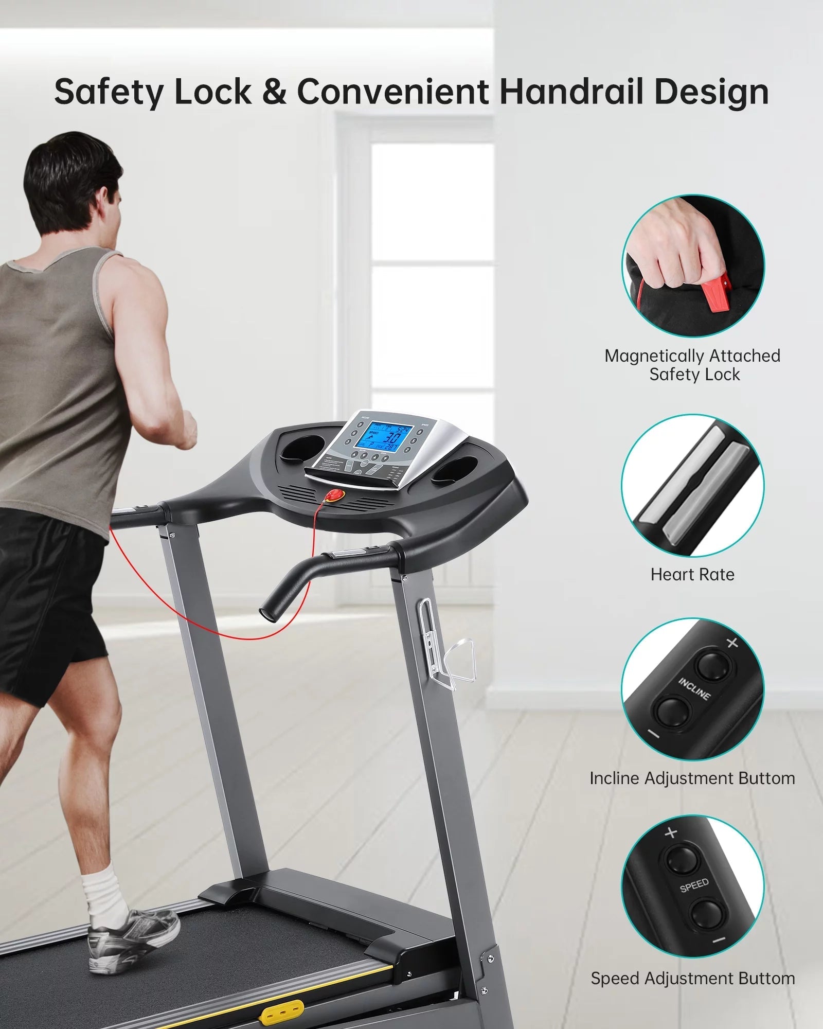 Treadmill with Incline Folding with 12 Level Automatic Incline 2.5Hp Power 8.5Mhp Speed Running Machine 15 Preset Training Program Electric Treadmill for Home Use - thewrightstore