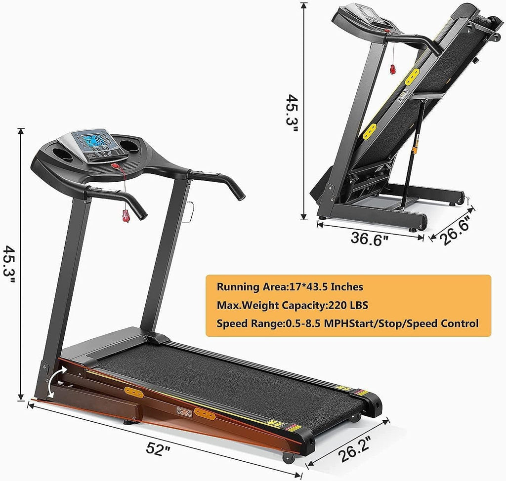 Treadmill with Incline Folding with 12 Level Automatic Incline 2.5Hp Power 8.5Mhp Speed Running Machine 15 Preset Training Program Electric Treadmill for Home Use - thewrightstore