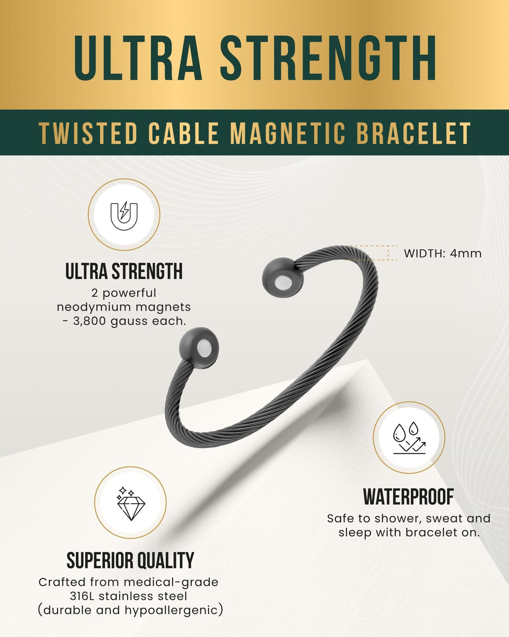 Twisted Cable Magnetic Bracelet Cuff (Gunmetal) - thewrightstore