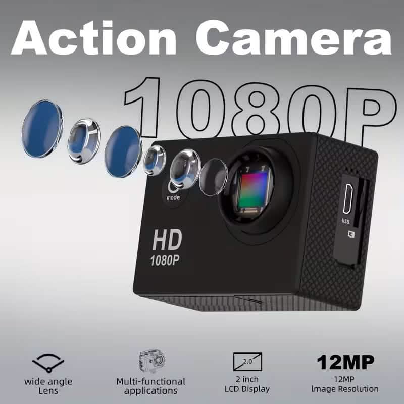 Ultra HD 1080P Action Camera – 140° Wide Angle, Fisheye Lens, LCD Display - thewrightstore