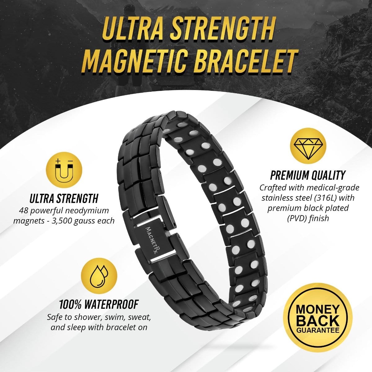 Ultra Strength Magnetic Therapy Bracelet Black Classic - thewrightstore