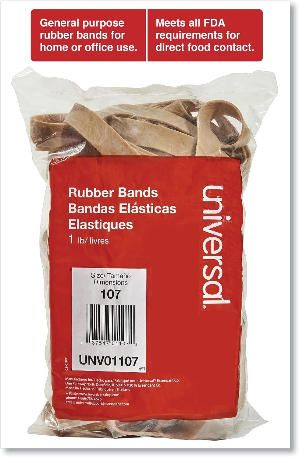 Universal Rubber Bands, Size 107 (7 x 5/8 inches), 40 Bands per 1 lb Pack, Beige - thewrightstore