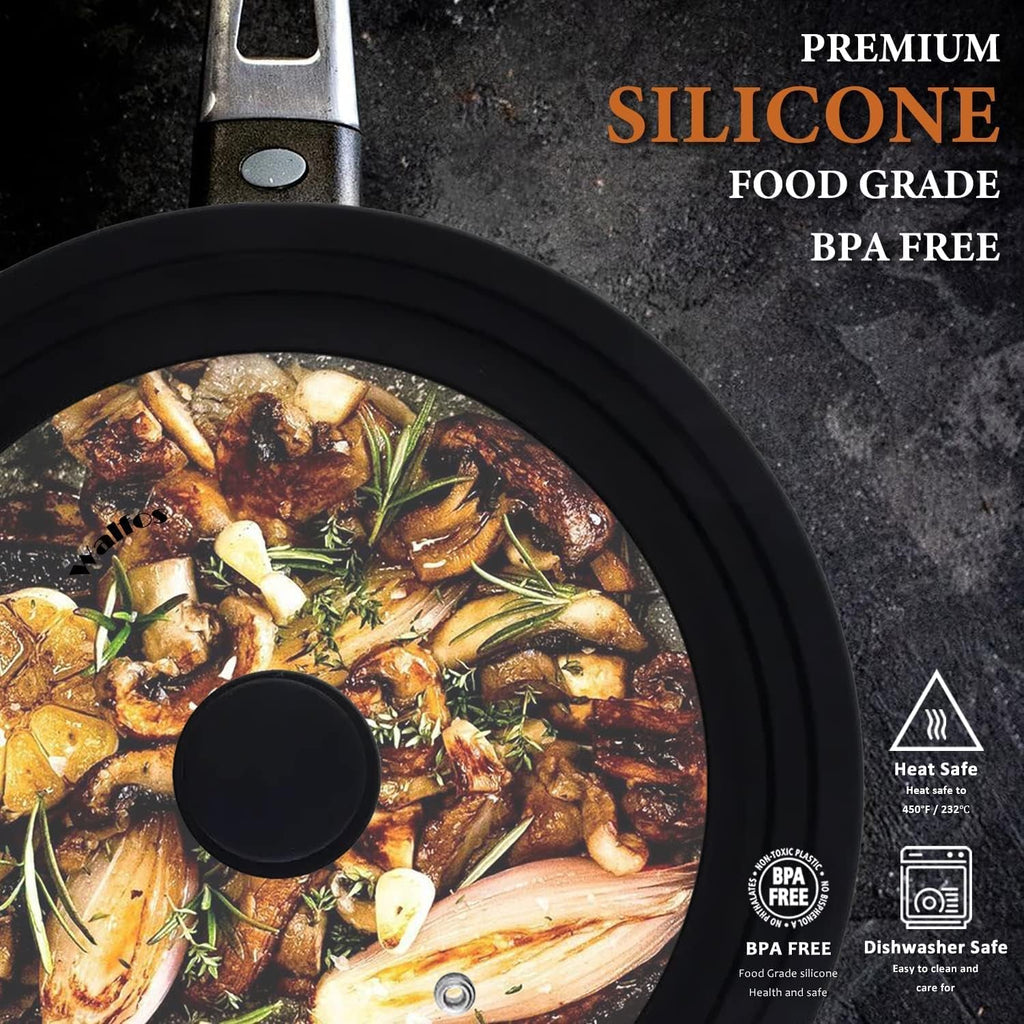 Universal Tempered Glass Lid for Cookware - Fits 6.5", 7", and 8" Diameter Pots, Pans, and Skillets with Heat-Resistant Silicone Rim - thewrightstore