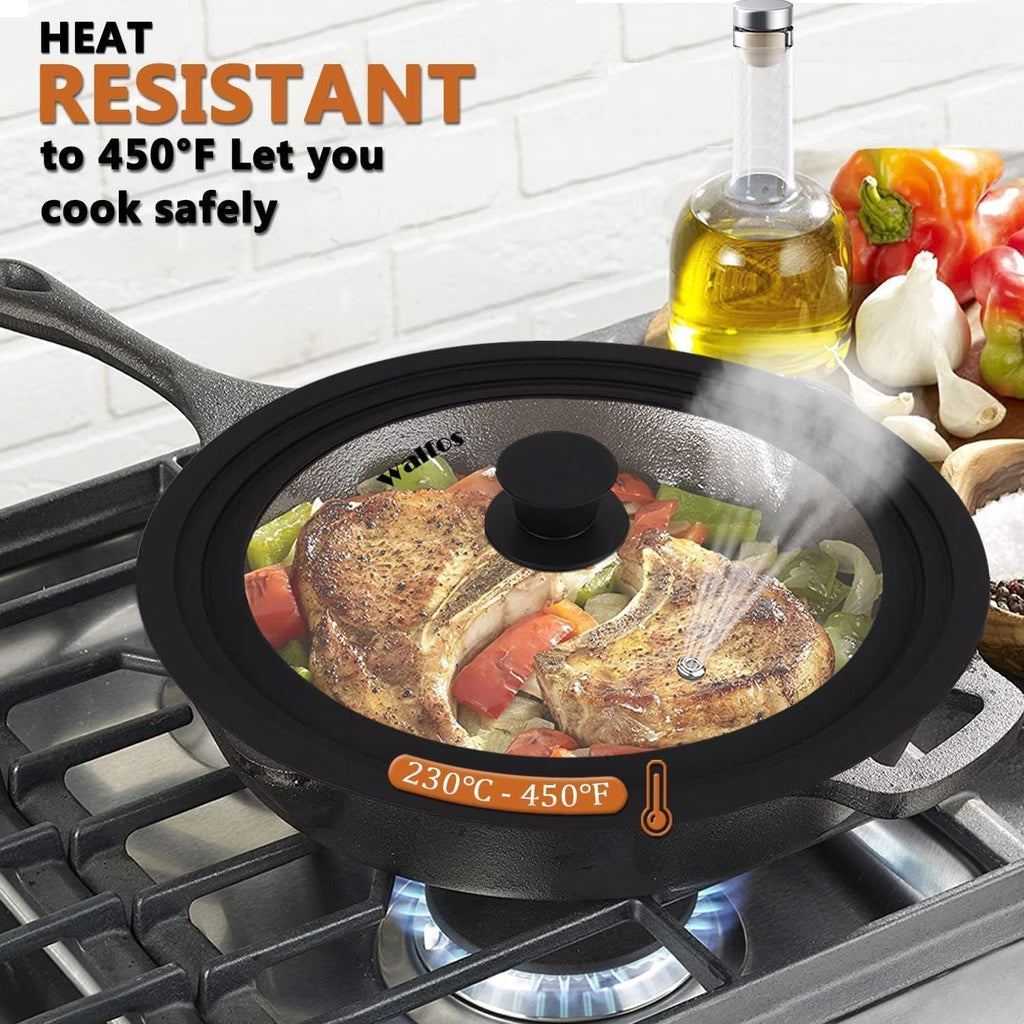 Universal Tempered Glass Lid for Cookware - Fits 6.5", 7", and 8" Diameter Pots, Pans, and Skillets with Heat-Resistant Silicone Rim - thewrightstore