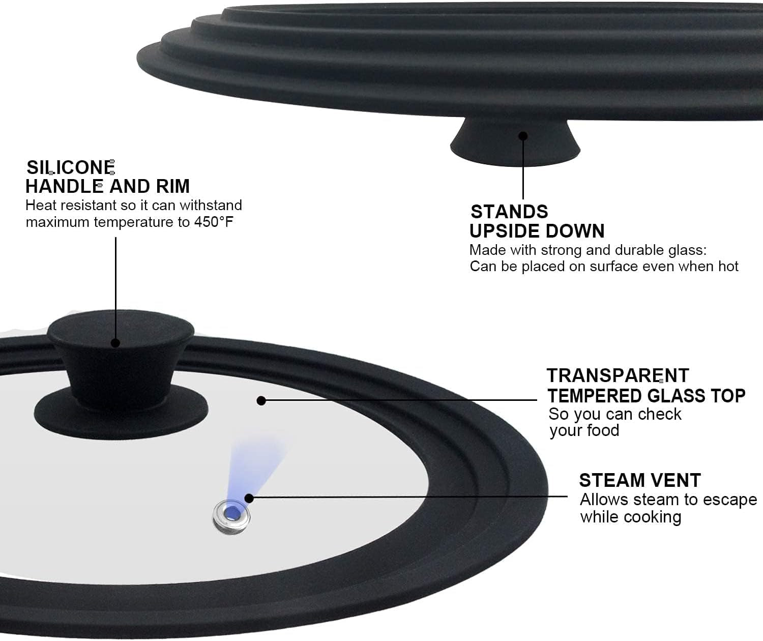 Universal Tempered Glass Lid for Cookware - Fits 6.5", 7", and 8" Diameter Pots, Pans, and Skillets with Heat-Resistant Silicone Rim - thewrightstore