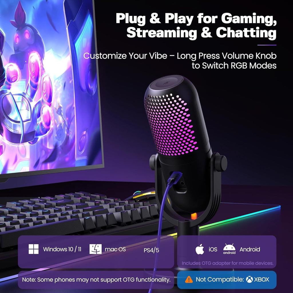 USB Microphone for PC Gaming: Condenser Microphone with RGB - thewrightstore