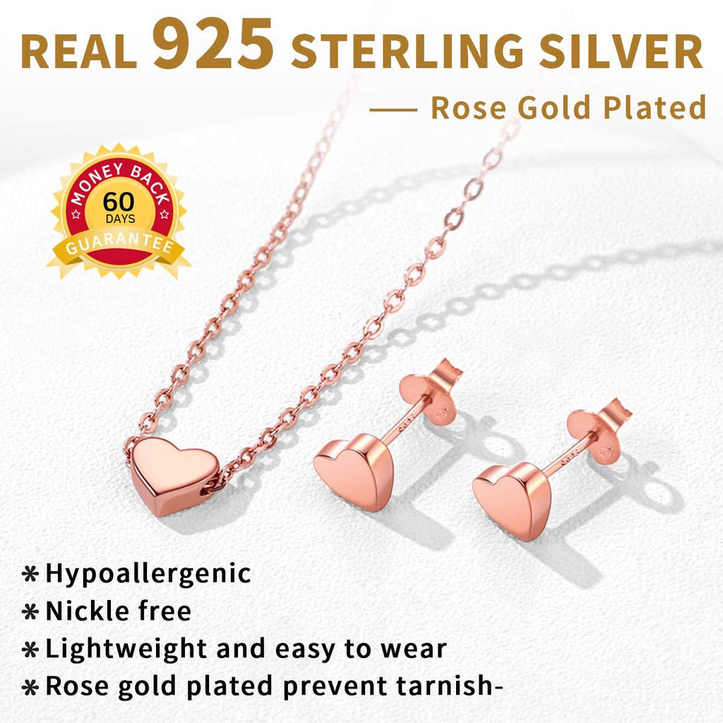 Valentines Birthday Christmas Mother'S Day Gift for Women Heart Necklace and Earrings Set | 925 Sterling Silver Jewelry Set with Pendant and Stud Gift - thewrightstore
