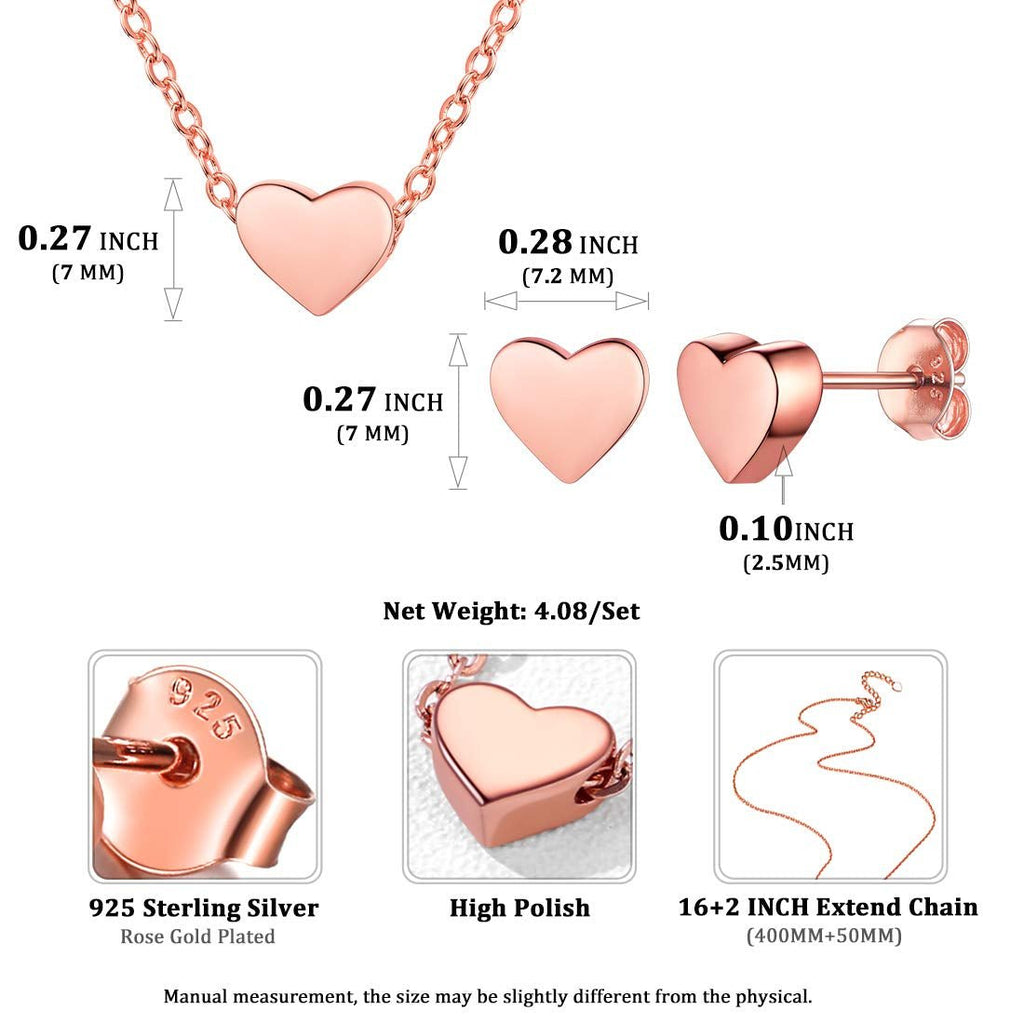 Valentines Birthday Christmas Mother'S Day Gift for Women Heart Necklace and Earrings Set | 925 Sterling Silver Jewelry Set with Pendant and Stud Gift - thewrightstore