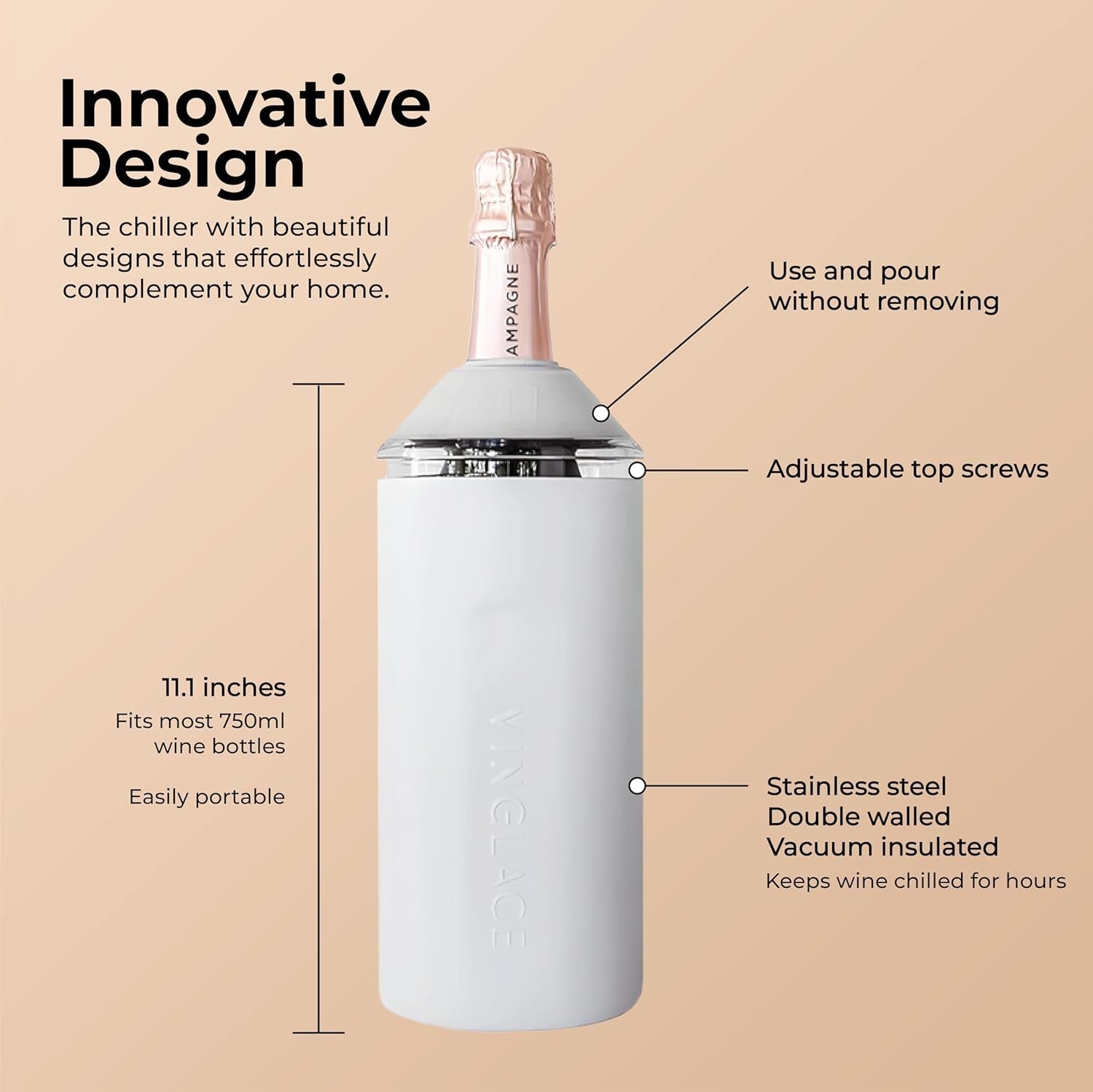 Vinglacé Portable Wine Bottle Chiller - Stainless Steel Champagne Insulator - Black Wine Cooler Sleeve for Optimal Temperature Maintenance - thewrightstore